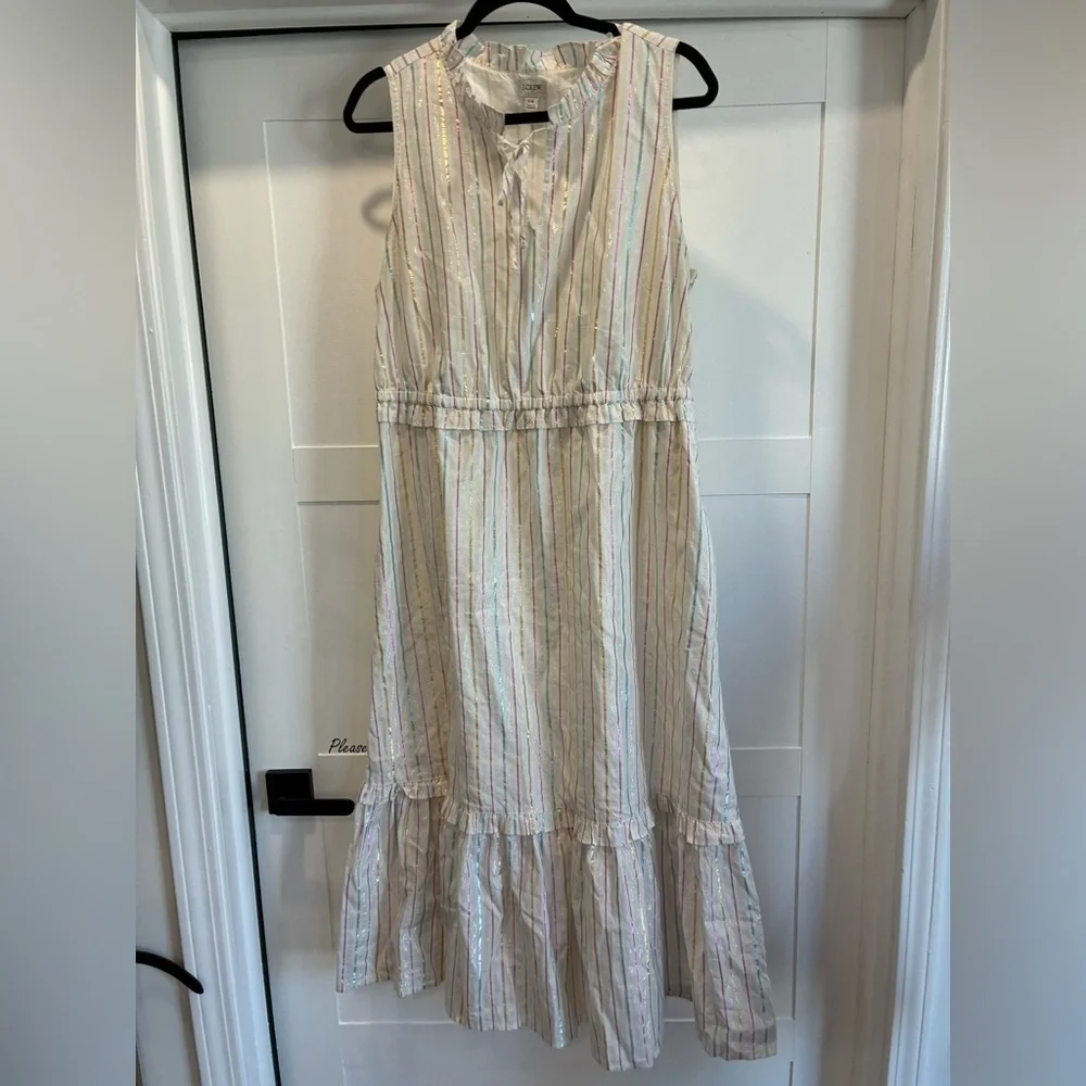 J.Crew tie front Hamptons shimmery white midi dress size 14